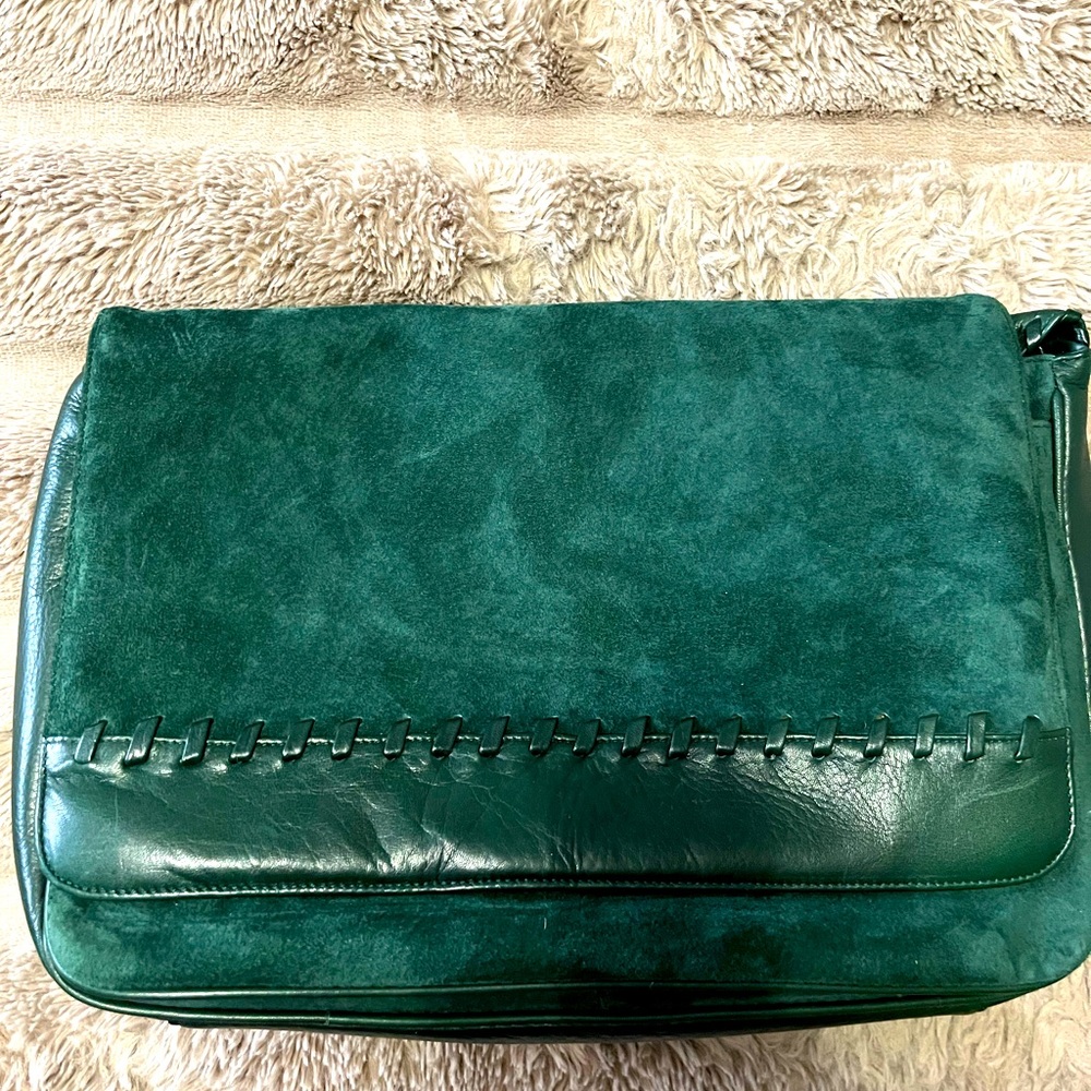 Green suede handbag